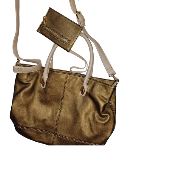 Charming Charlie Metallic Tote Handbag Removable straps and handles  wristlet - Picture 2 of 7